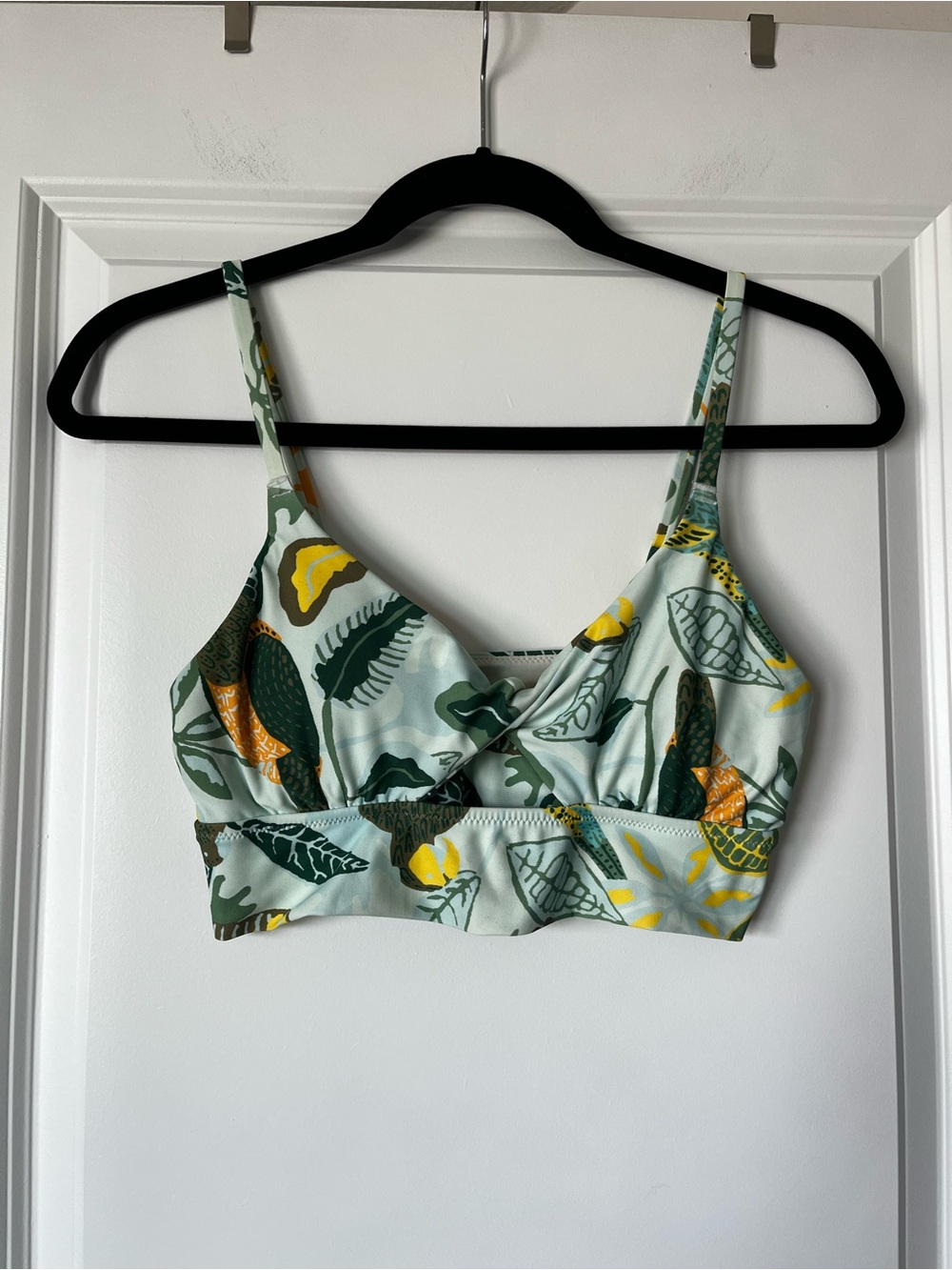 aerie Leaf Print Bikini Top in Light Green, Dark Green & Yellow